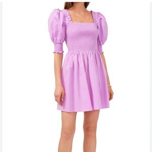 1.State Adorable Cotton Lilac Puff Sleeve Mini Dress with Smocked Bodice Size L